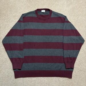 Sunday Best Sweater Womens Large Gray Burgundy Striped Crewneck Cotton Cashmere